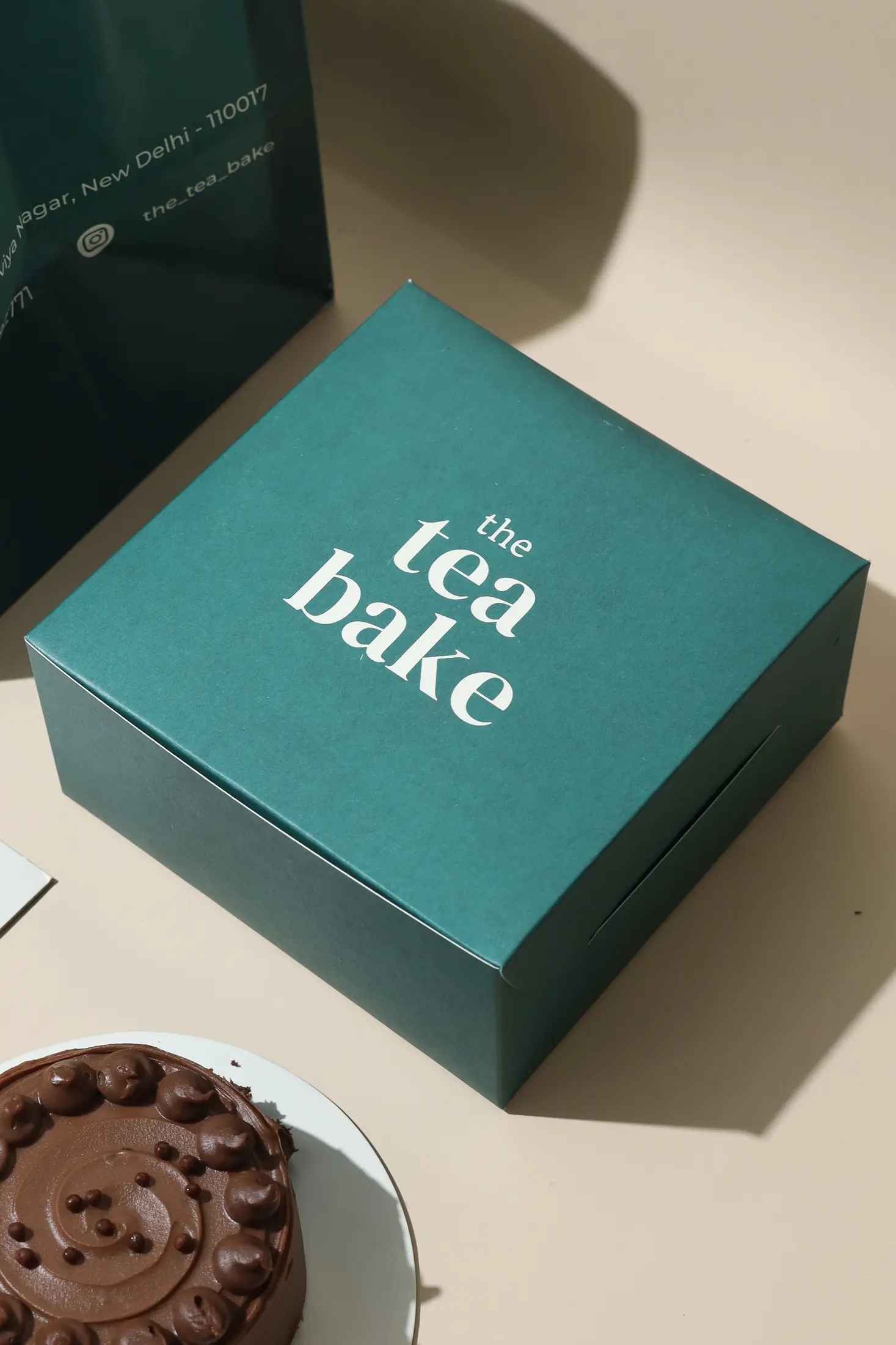 Deep green rigid gift box produced for The Tea Bake