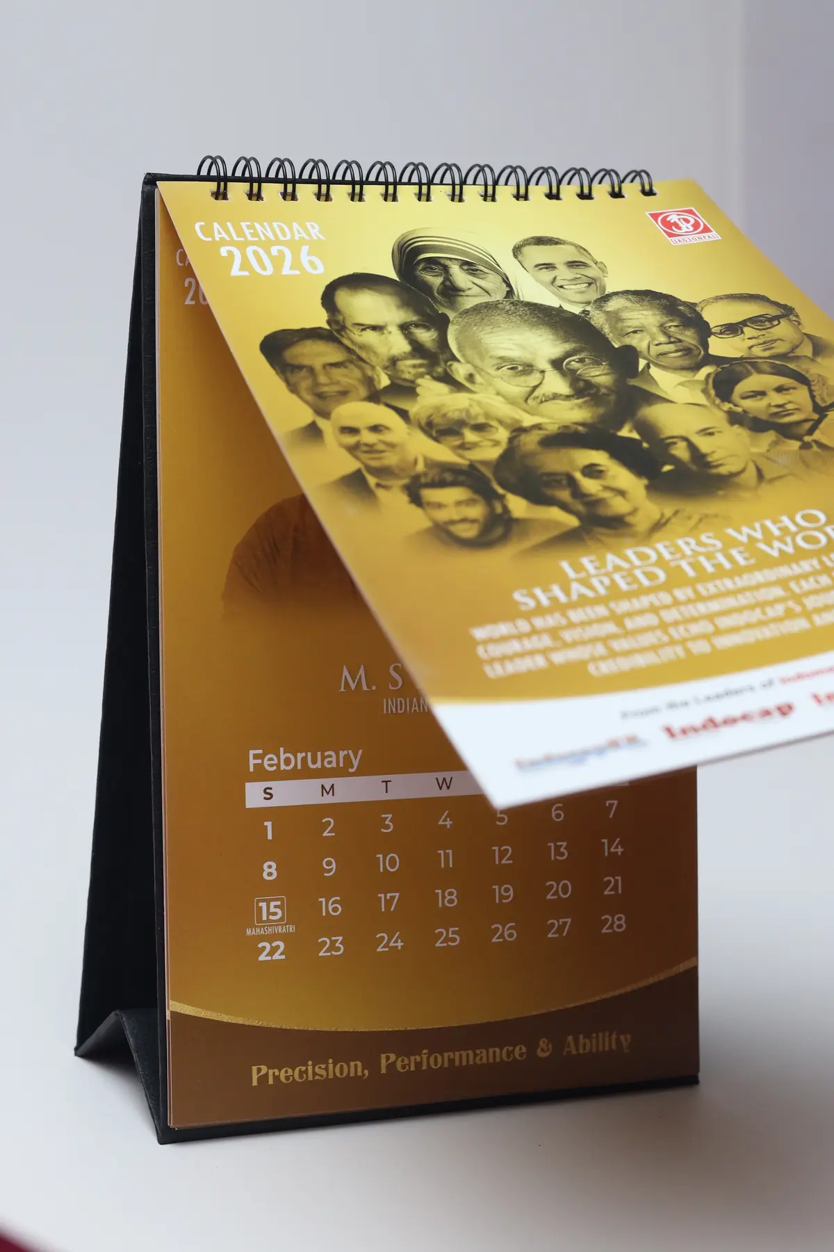 Premium spiral-bound desk calendar with illustrated cover